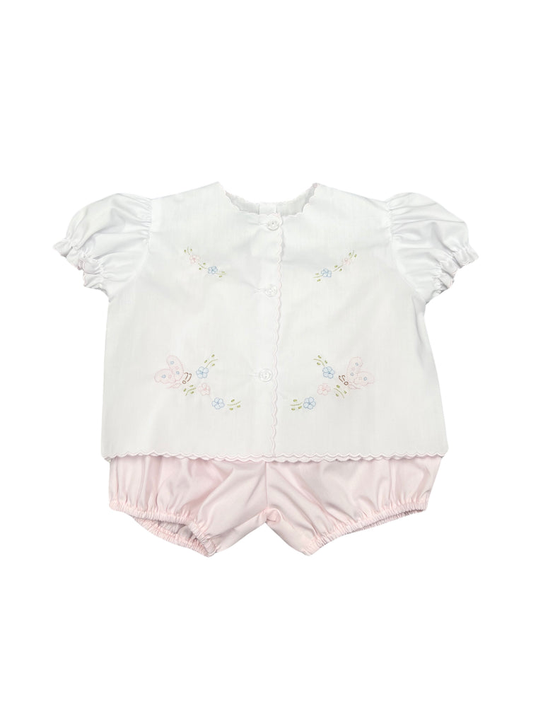 Auraluz White Scalloped Diaper Set, Pink with Butterfly