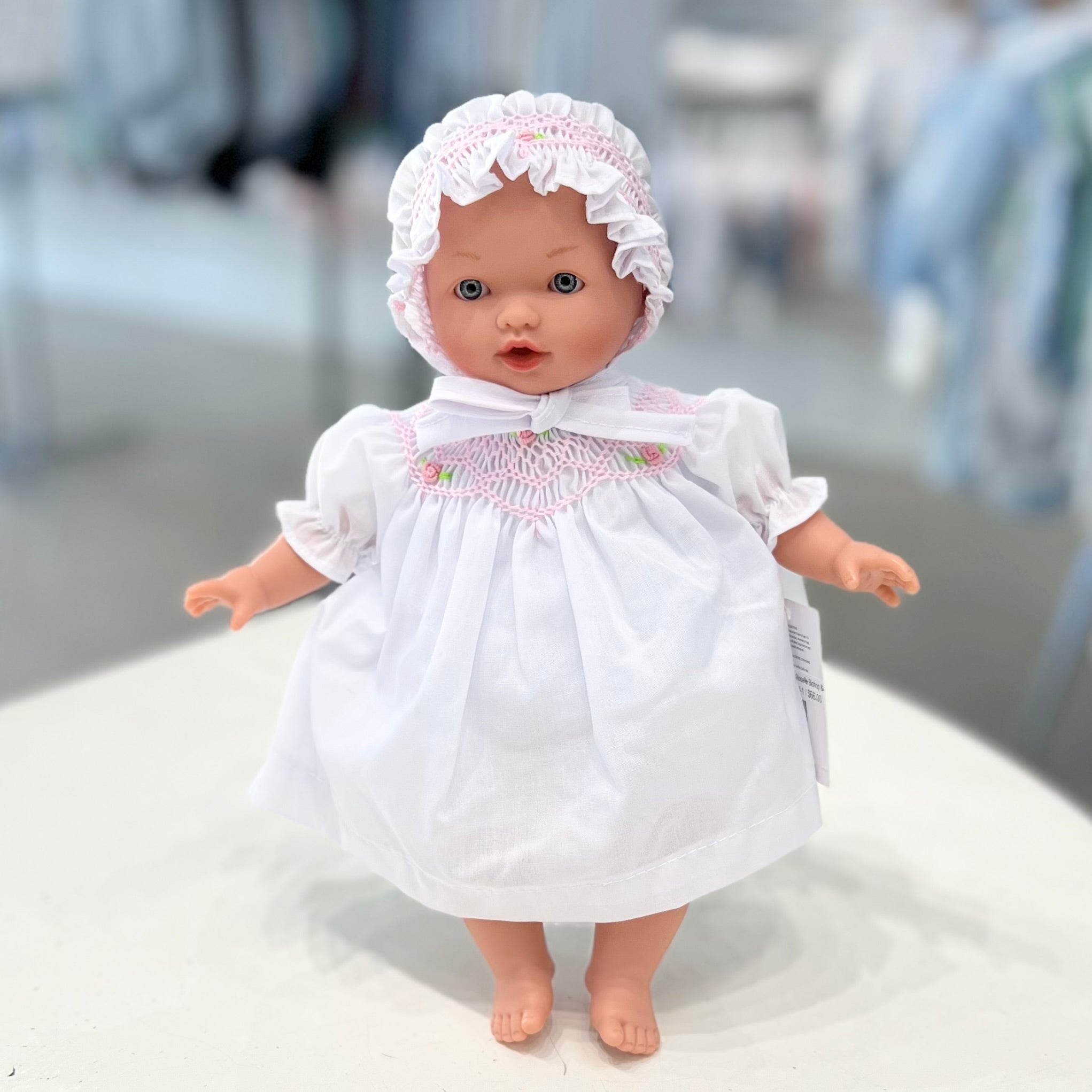 Rosalina Abby Bald Doll with White Roselle Bishop & Bonnet
