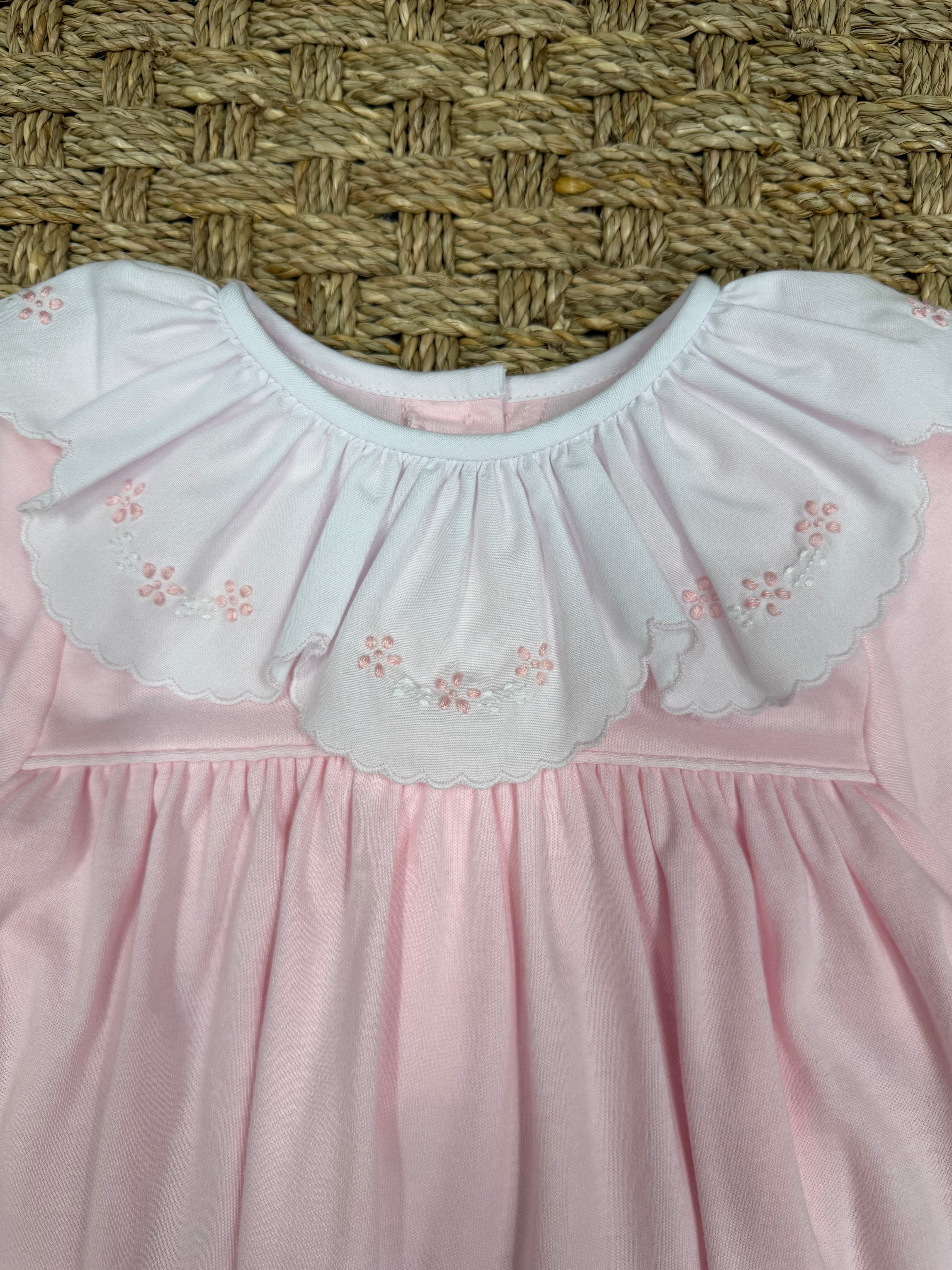 Auraluz Pink Knit Dress with Satin Flower Embroidery