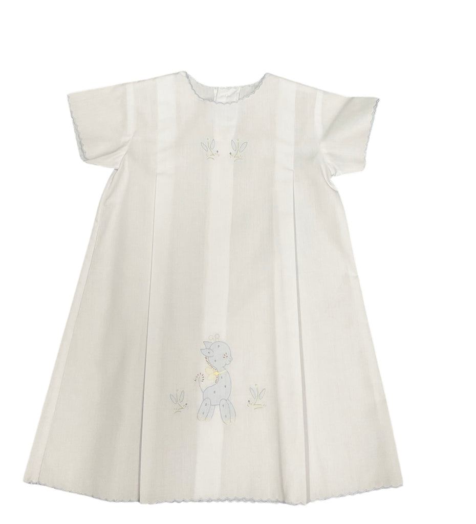 Auraluz Embroidered Day Gown, White with Blue Giraffe