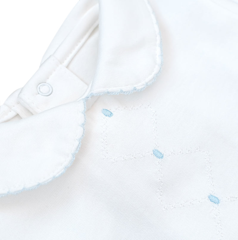 Tecomoabesos Diamond Pima Footie, White with Light Blue