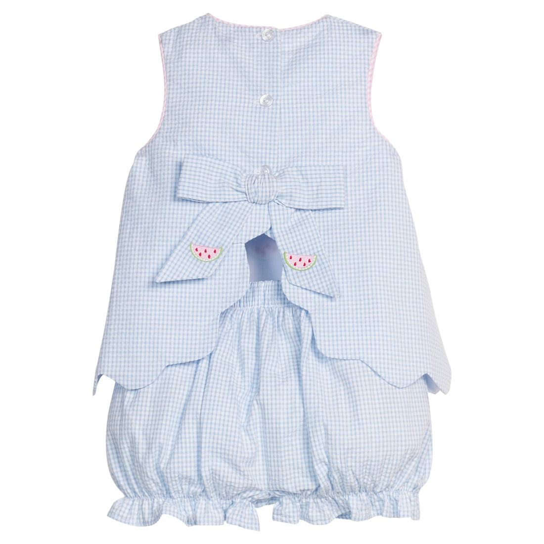 Little English Embroidered Bow Back Bloomer Set, Watermelon