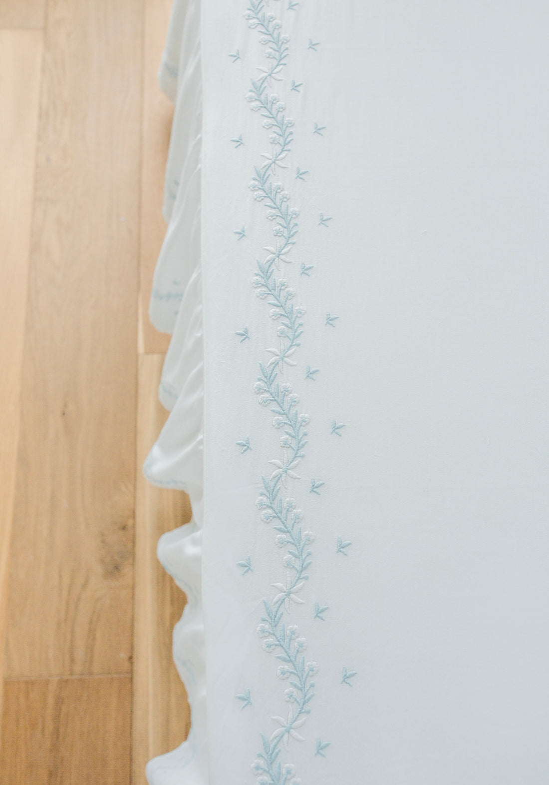 Little English Embroidered Crib Sheet, Sky