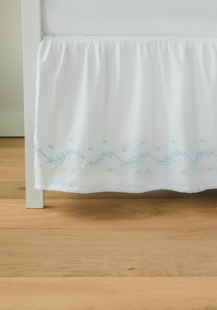 Little English Embroidered Crib Skirt, Sky