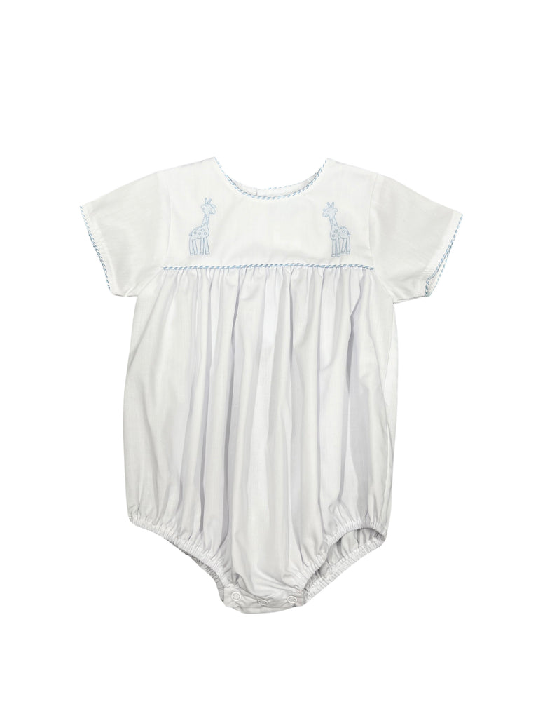 Auraluz White Bubble with Giraffe Embroidery and Blue Striped Trim