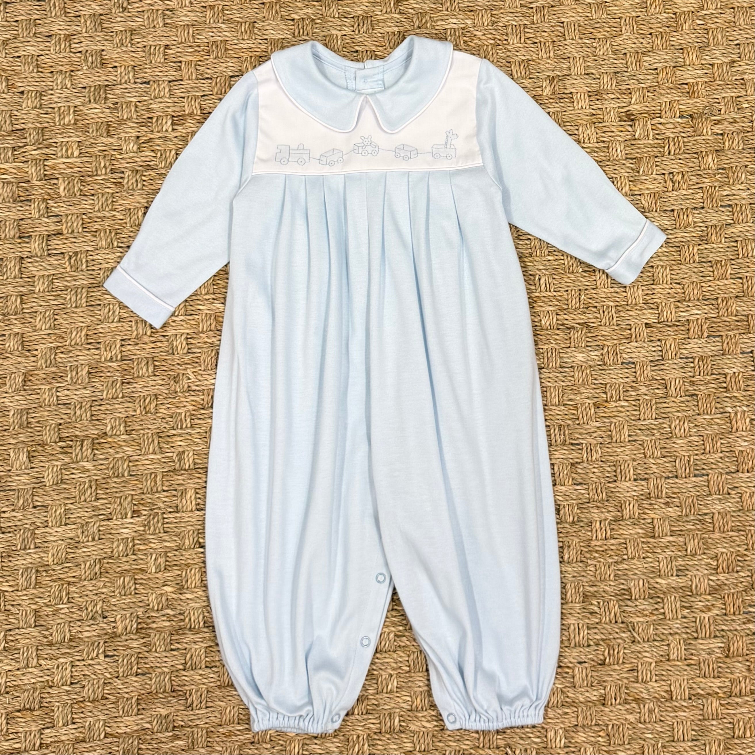 Auraluz Blue Knit Longall with Wagon Embroidery