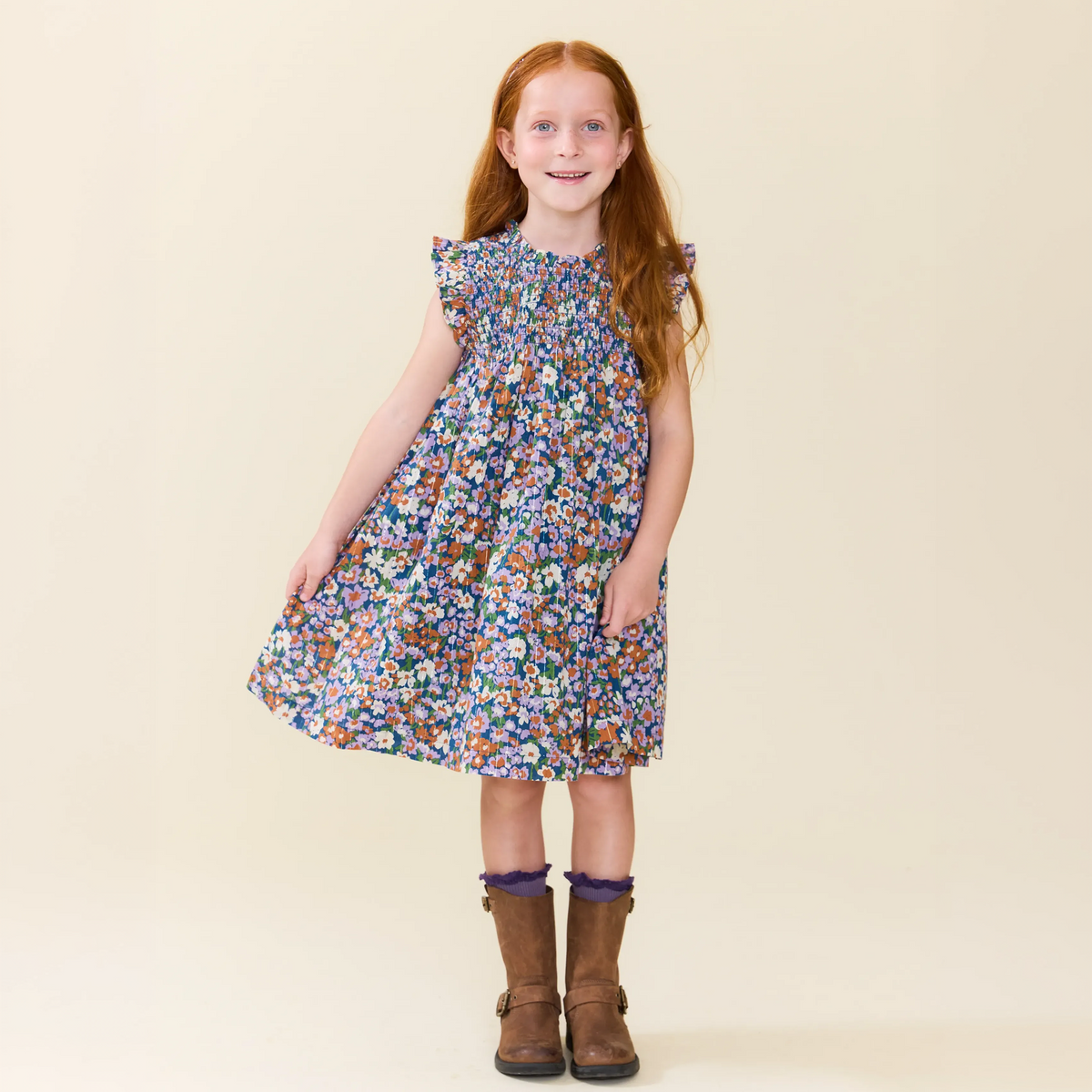 Pink Chicken Stevie Dress, True Blue Sketched Floral