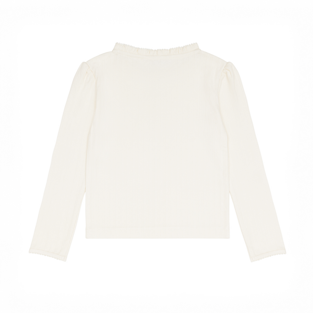 Minnow Pointelle Ruffle Long Sleeve Shirt in Cream