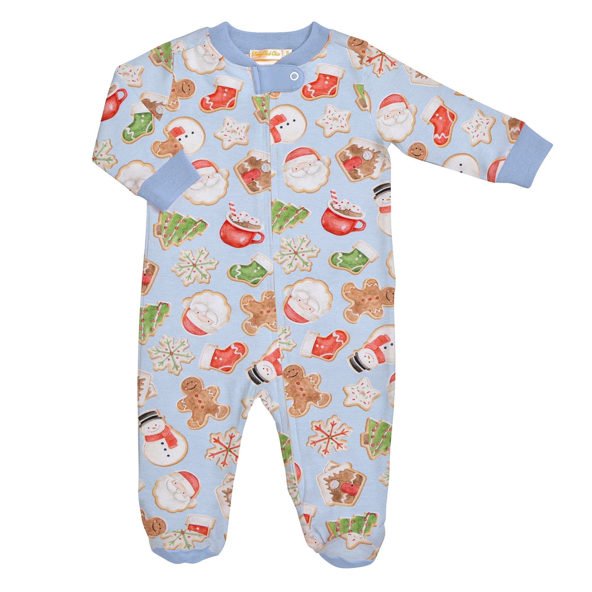 Baby Club Chic Santa's Treats Blue Printed Zipped Footie