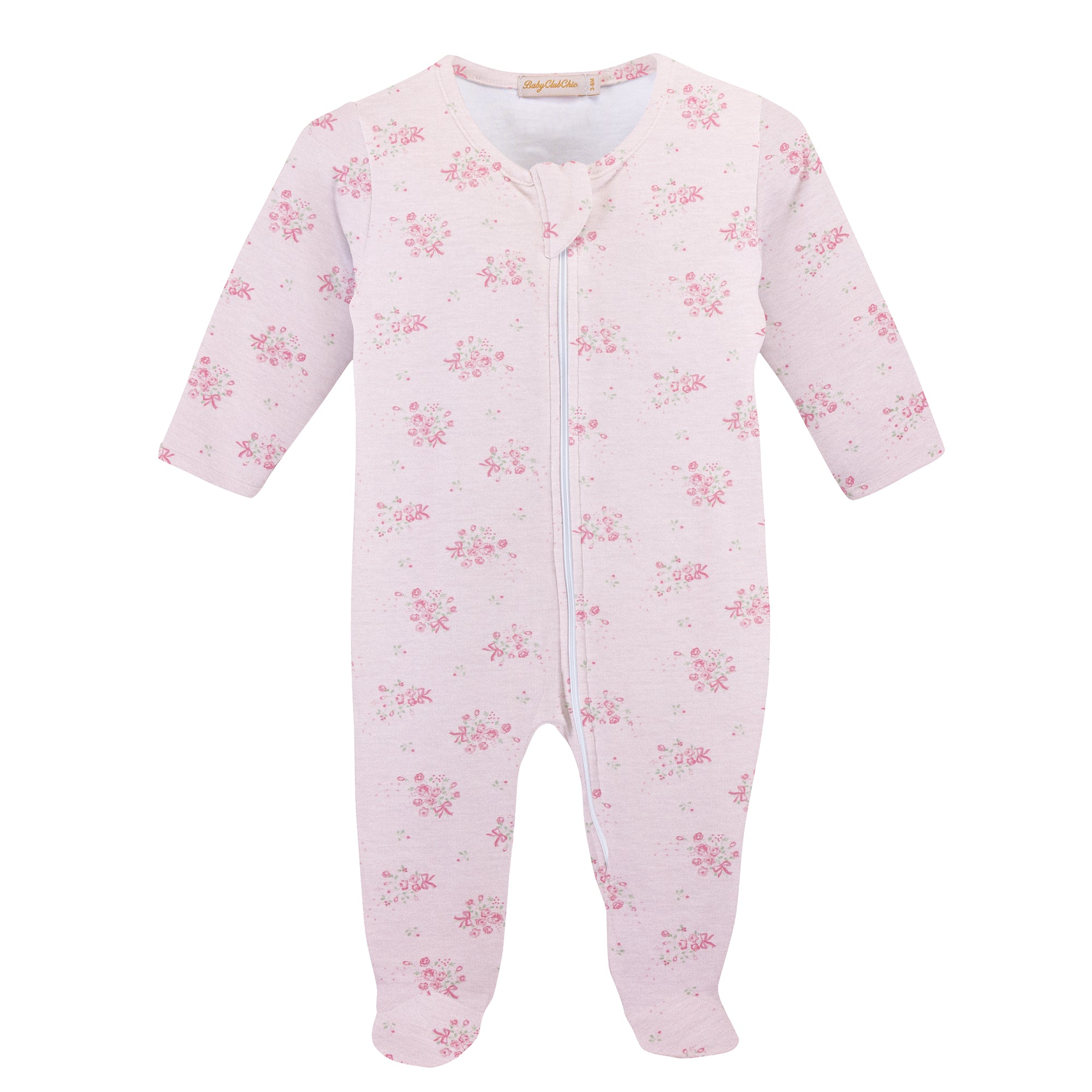 Baby Club Chic Tiny Bunch of Roses Printed Zipped Footie