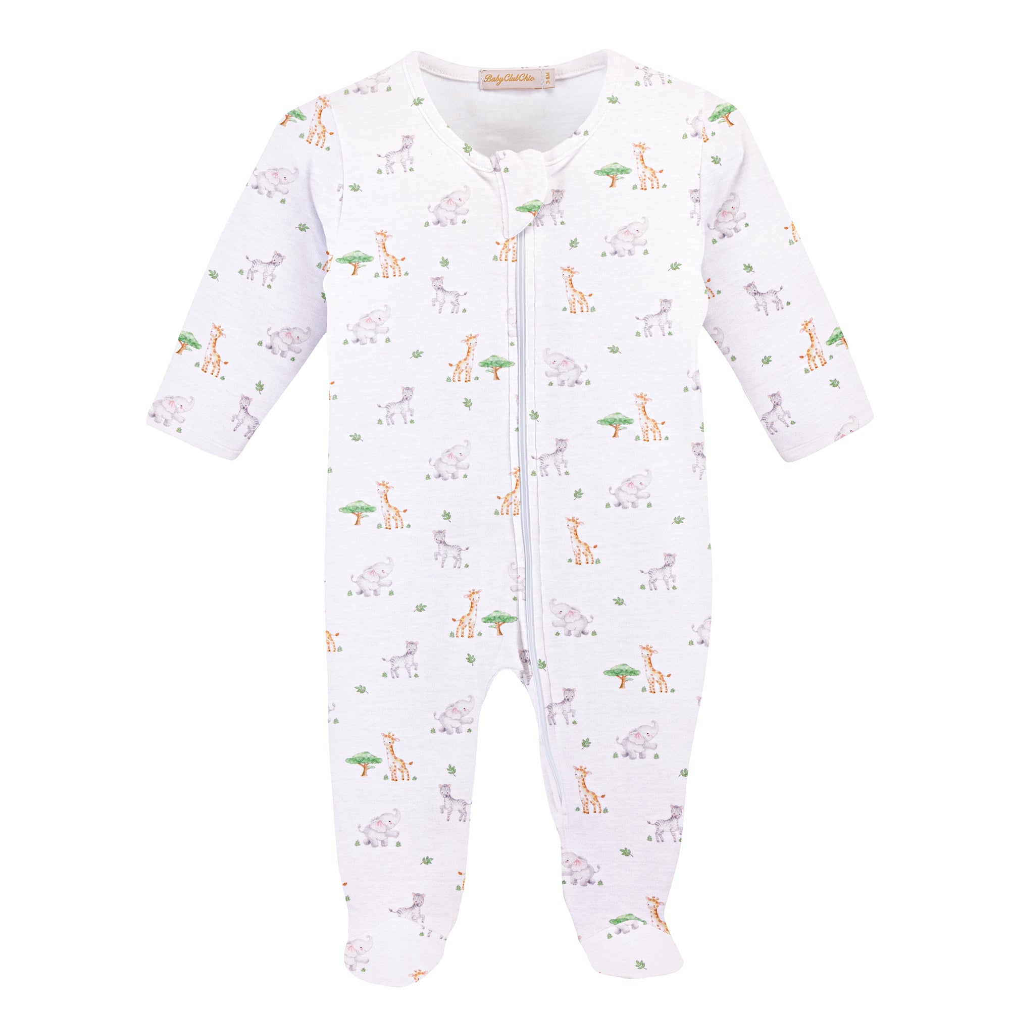 Baby Club Chic Tiny Safari Printed Zipped Footie