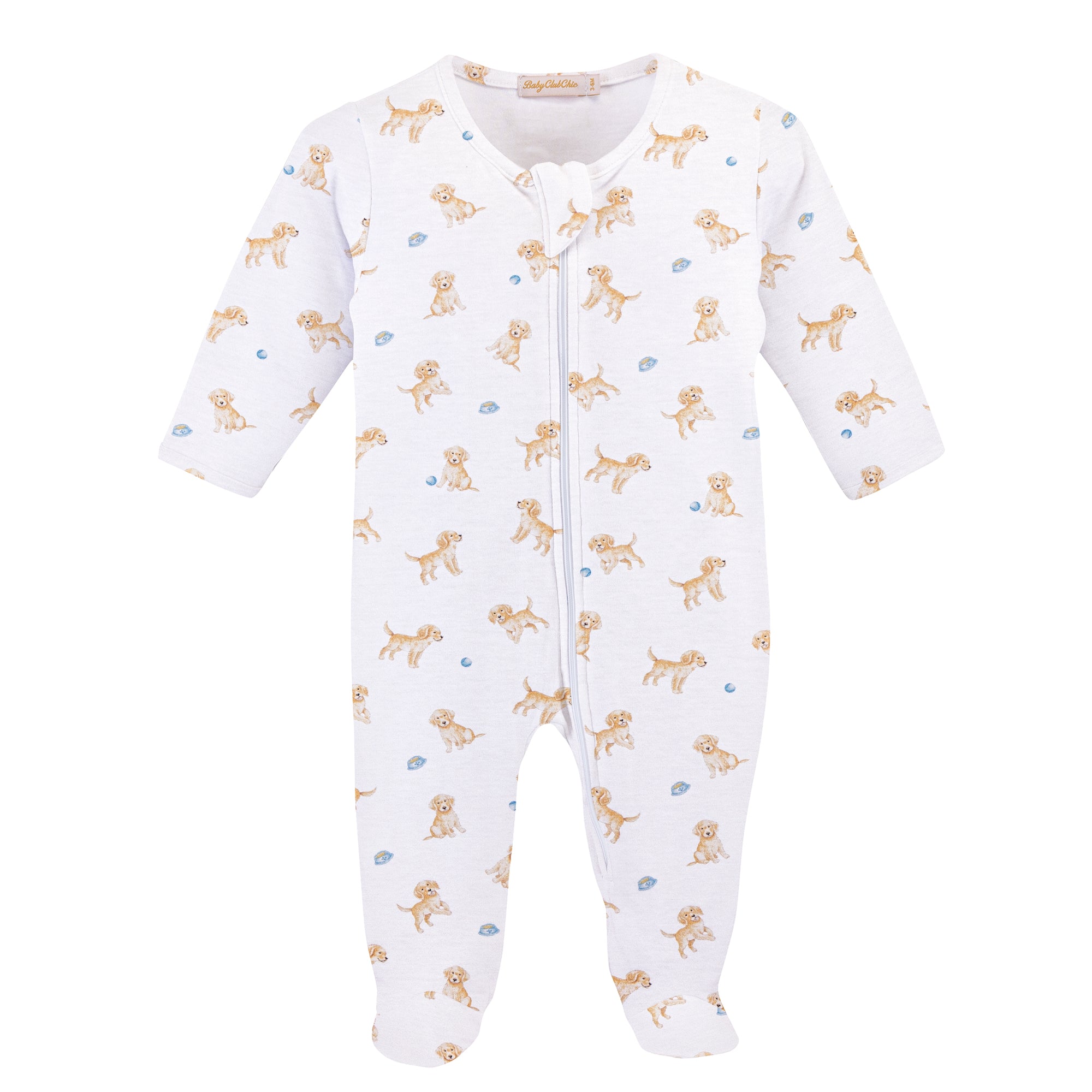 Baby Club Chic Tiny Puppies Printed Zipped Footie