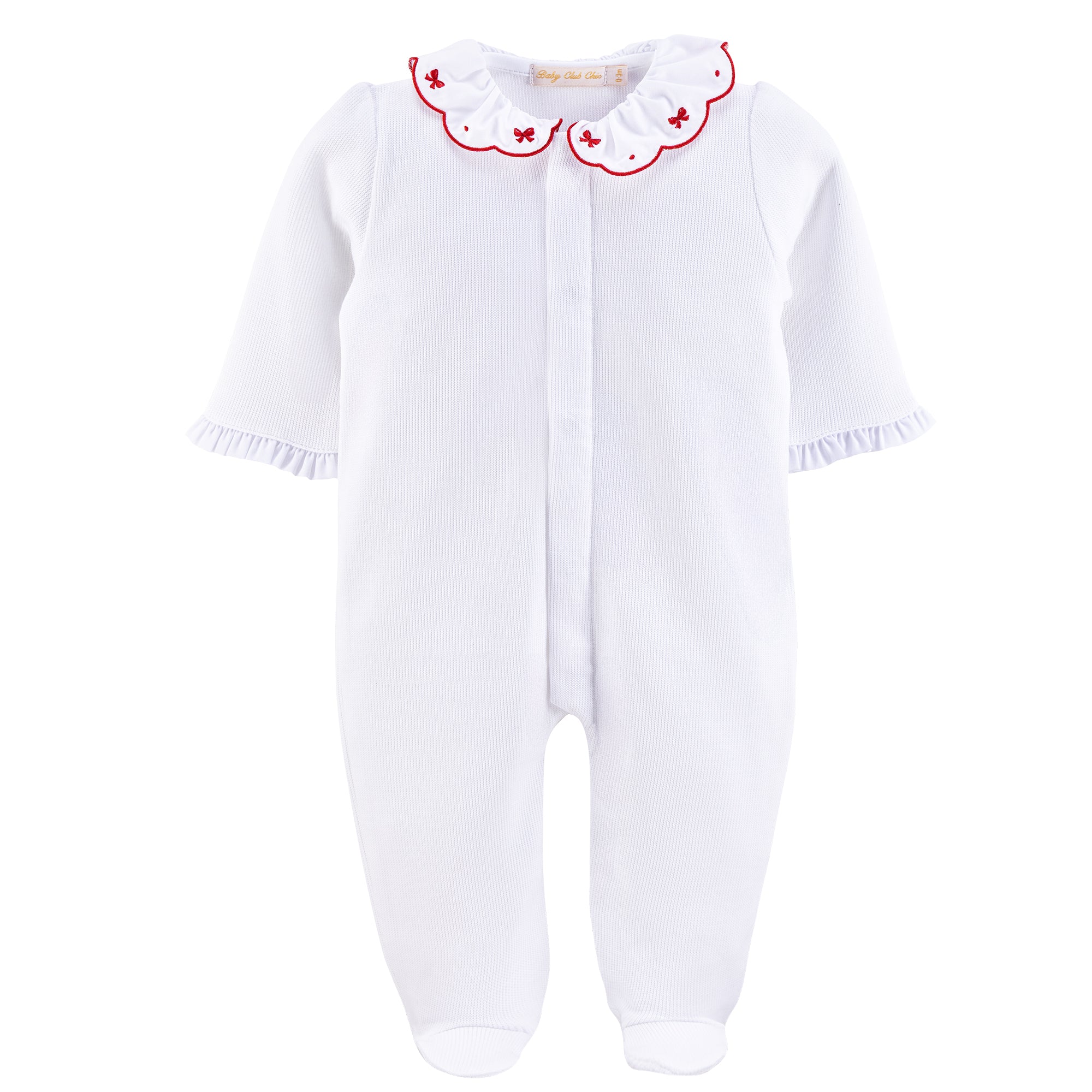 Baby Club Chic My First Christmas Jacquard Ruffle Collared Footie