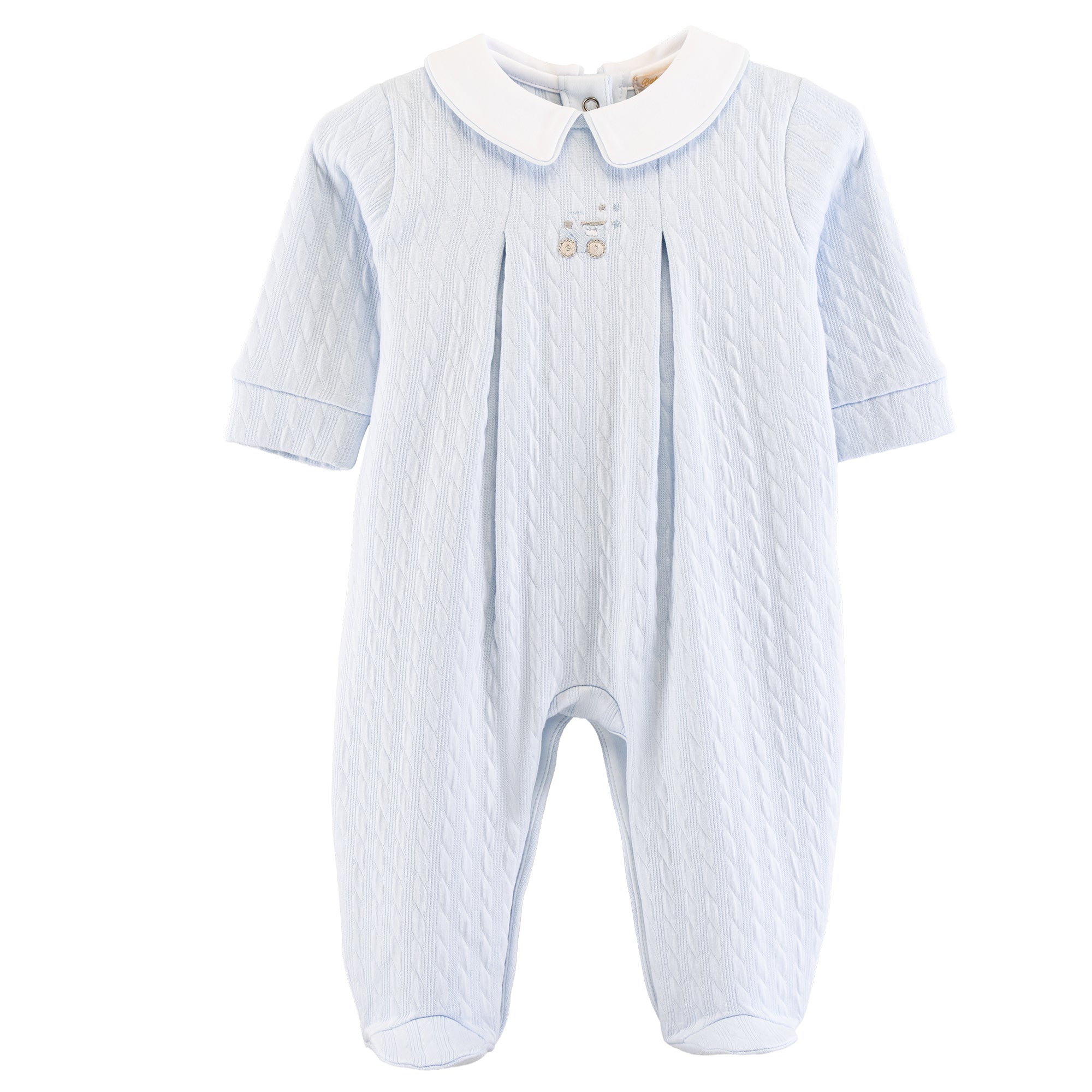 Baby Club Chic Little Train Jacquard Collared Footie