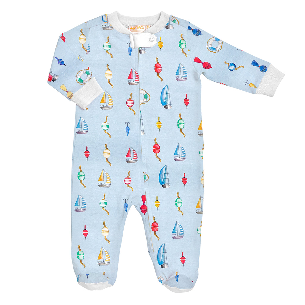 Baby Club Chic Let's Go Fishing Blue Zipped Footie