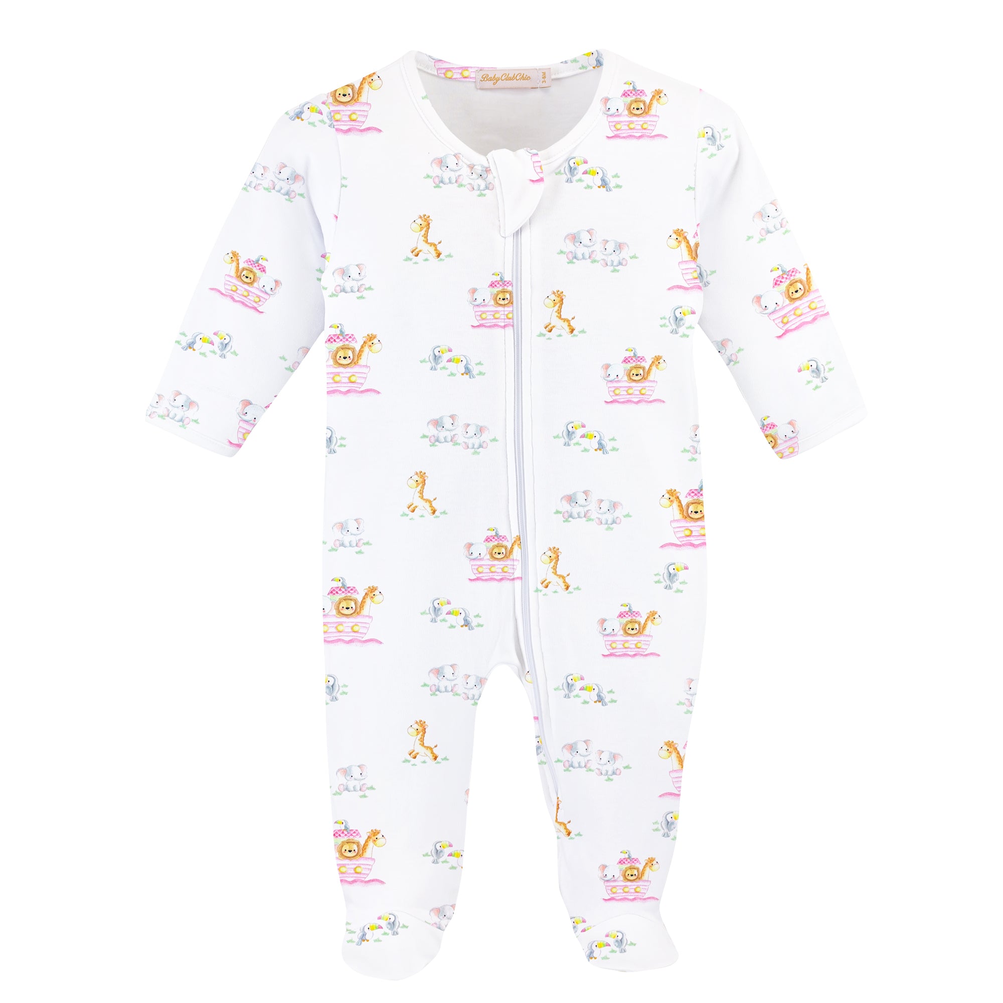 Baby Club Chic Noah's Ark Pink Printed Zipped Footie
