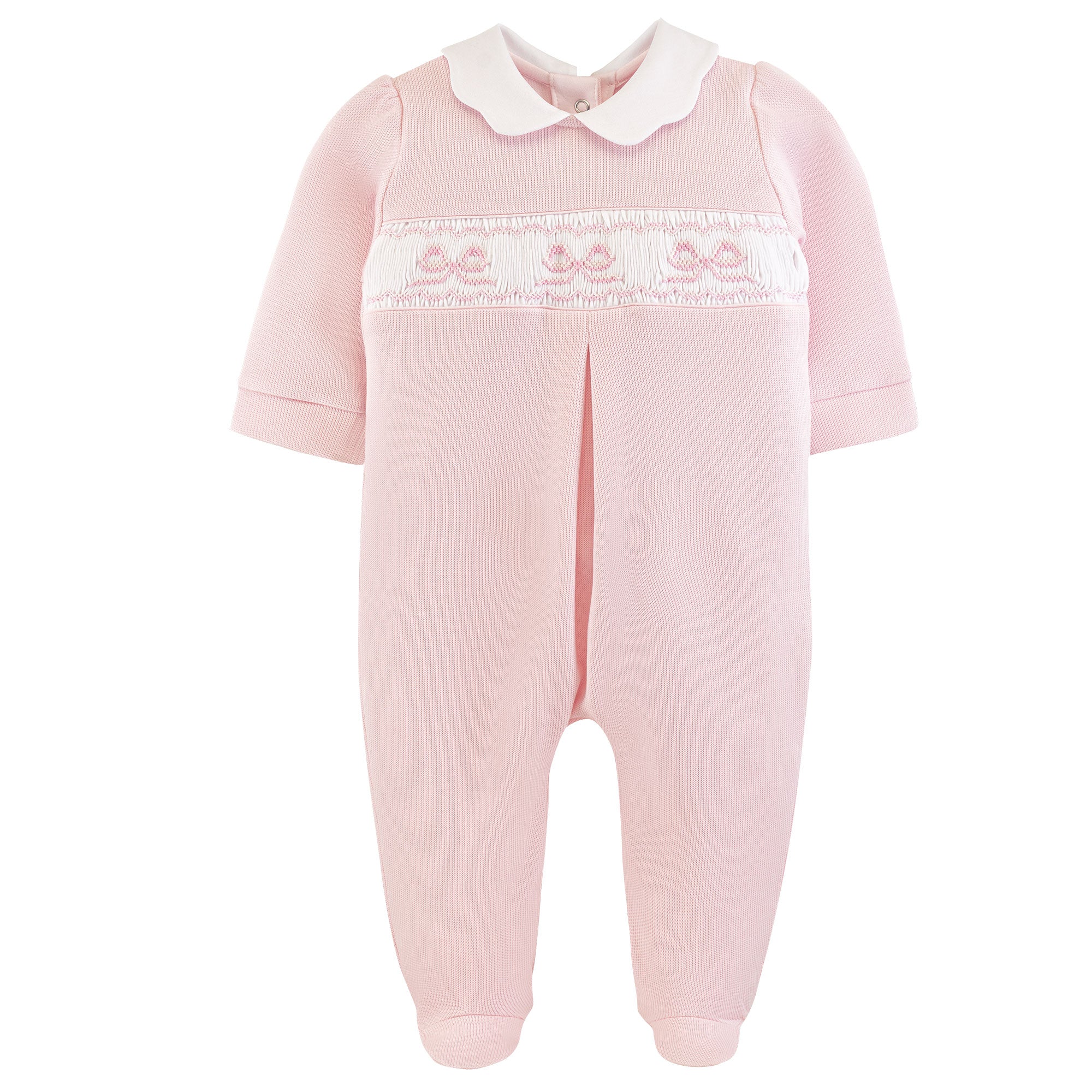 Baby Club Chic Pretty Bows & Roses Jacquard Smocked Collared Footie