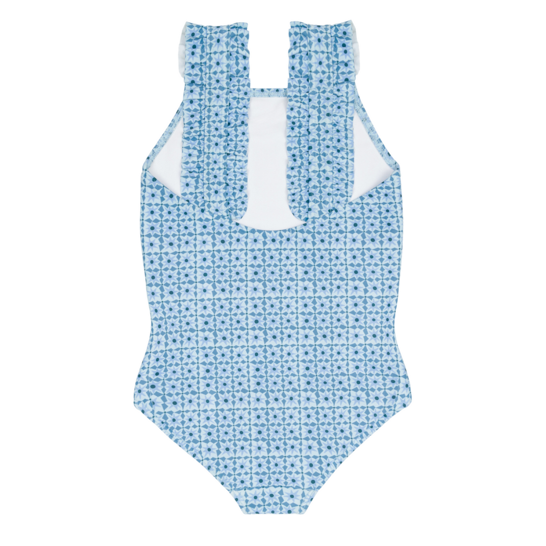 Minnow Starburst Azul Tile Ruffle Strap One Piece
