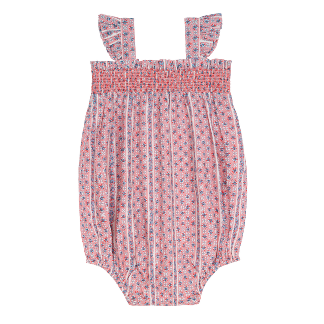 Minnow Floral Tile Smocked Bubble Romper