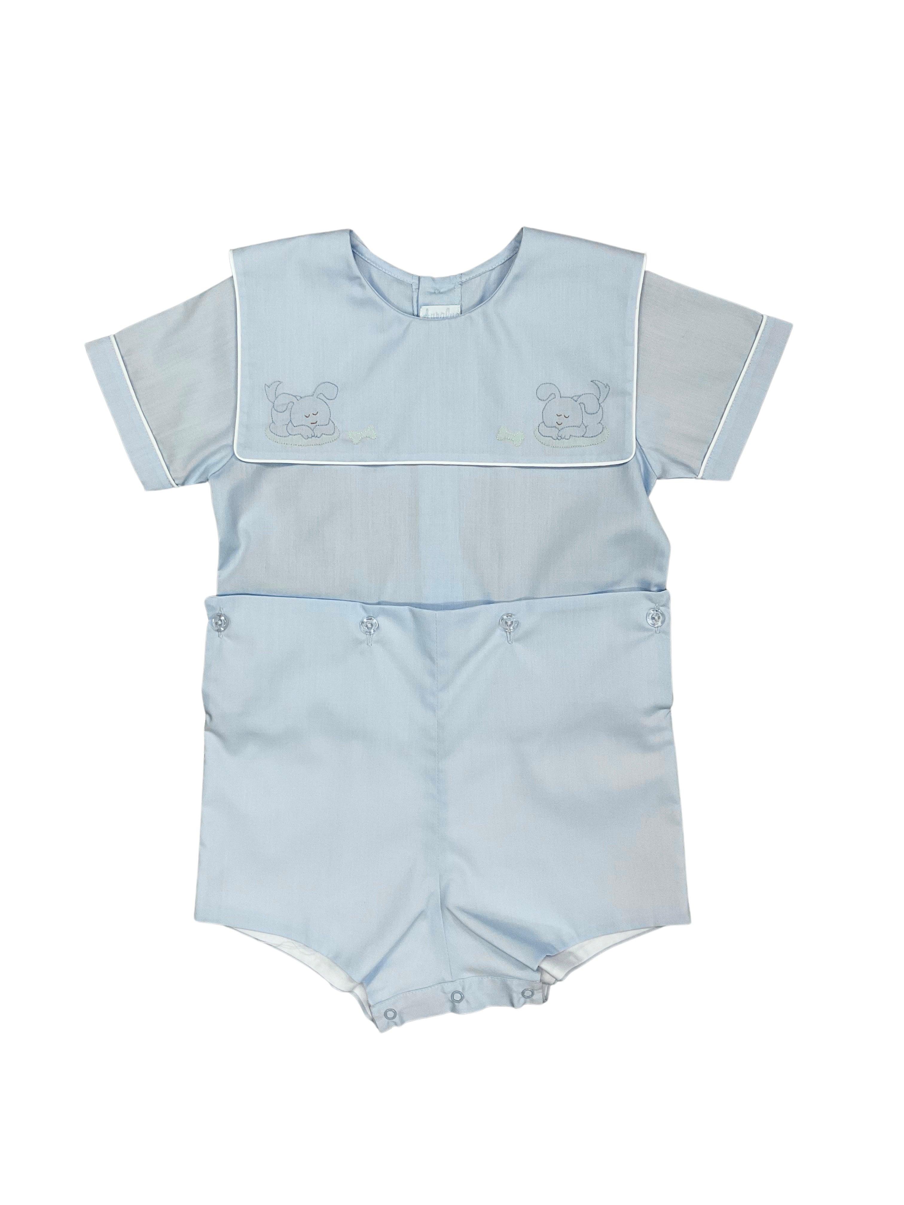 Auraluz Blue Boysuit with Dog Embroidery - shopnurseryrhymes