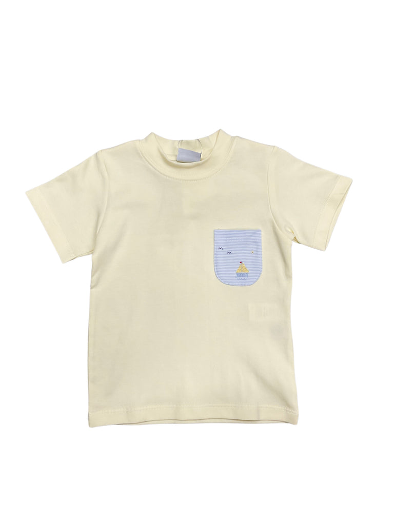 Squiggles Light Blue T-Shirt with Sailboat Print Pocket