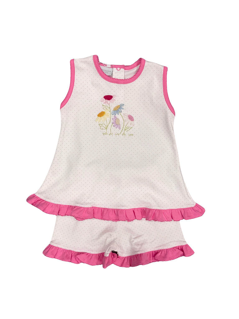 Squiggles Rainbow Blooms Short Set with Hot Pink Ruffle