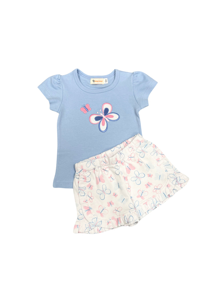 Luigi Short Set, Two Butterflies on Sky Blue with Butterfly Print Shorts