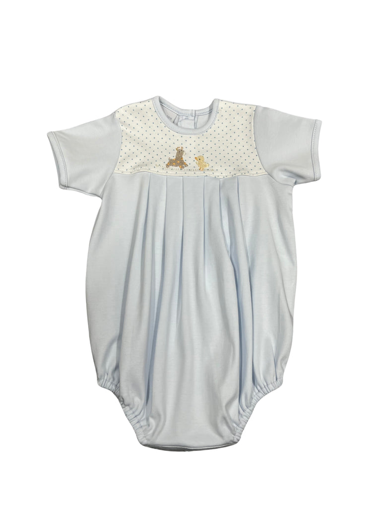 Squiggles Giraffe & Duck Pleated Romper with Bitty Dots