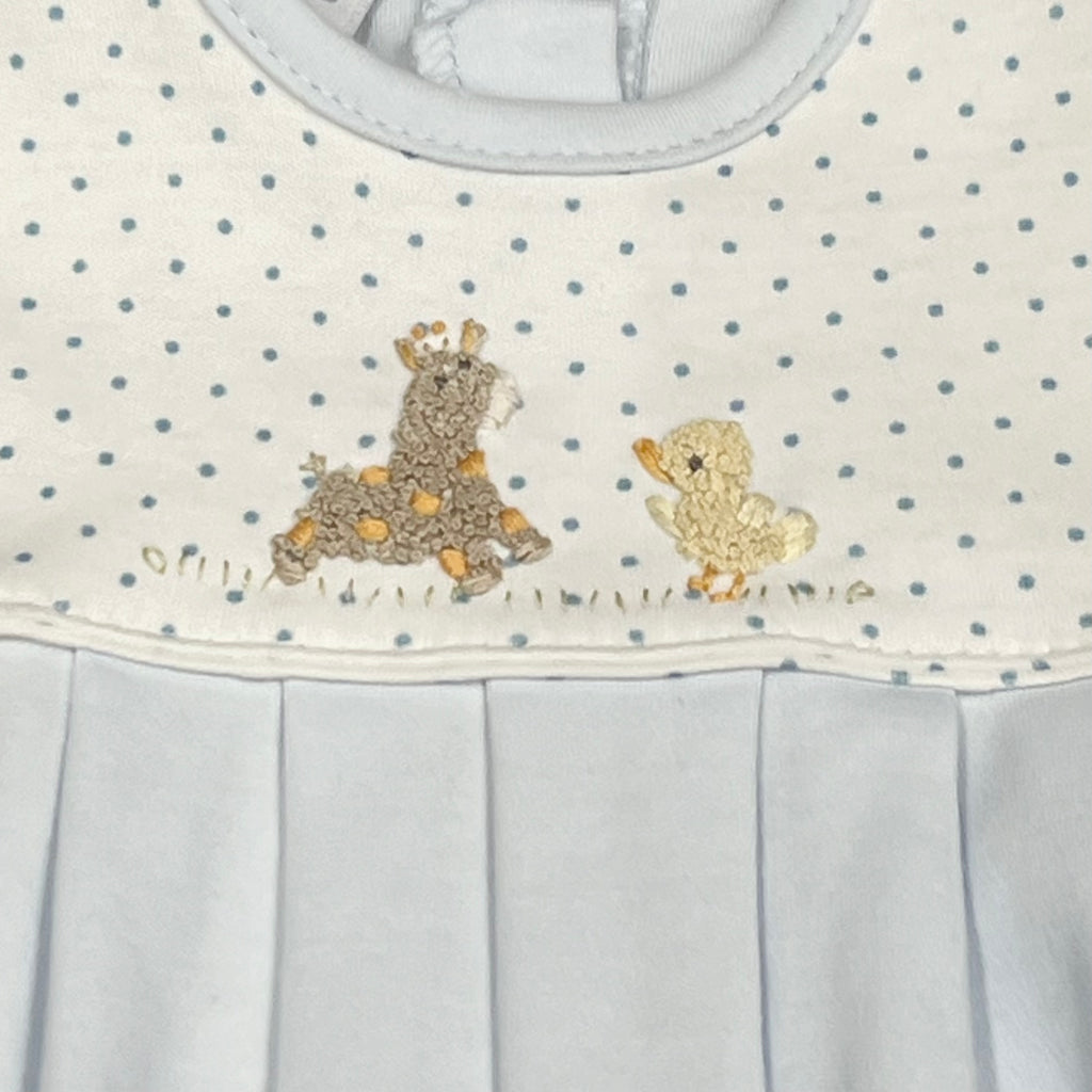 Squiggles Giraffe & Duck Pleated Romper with Bitty Dots