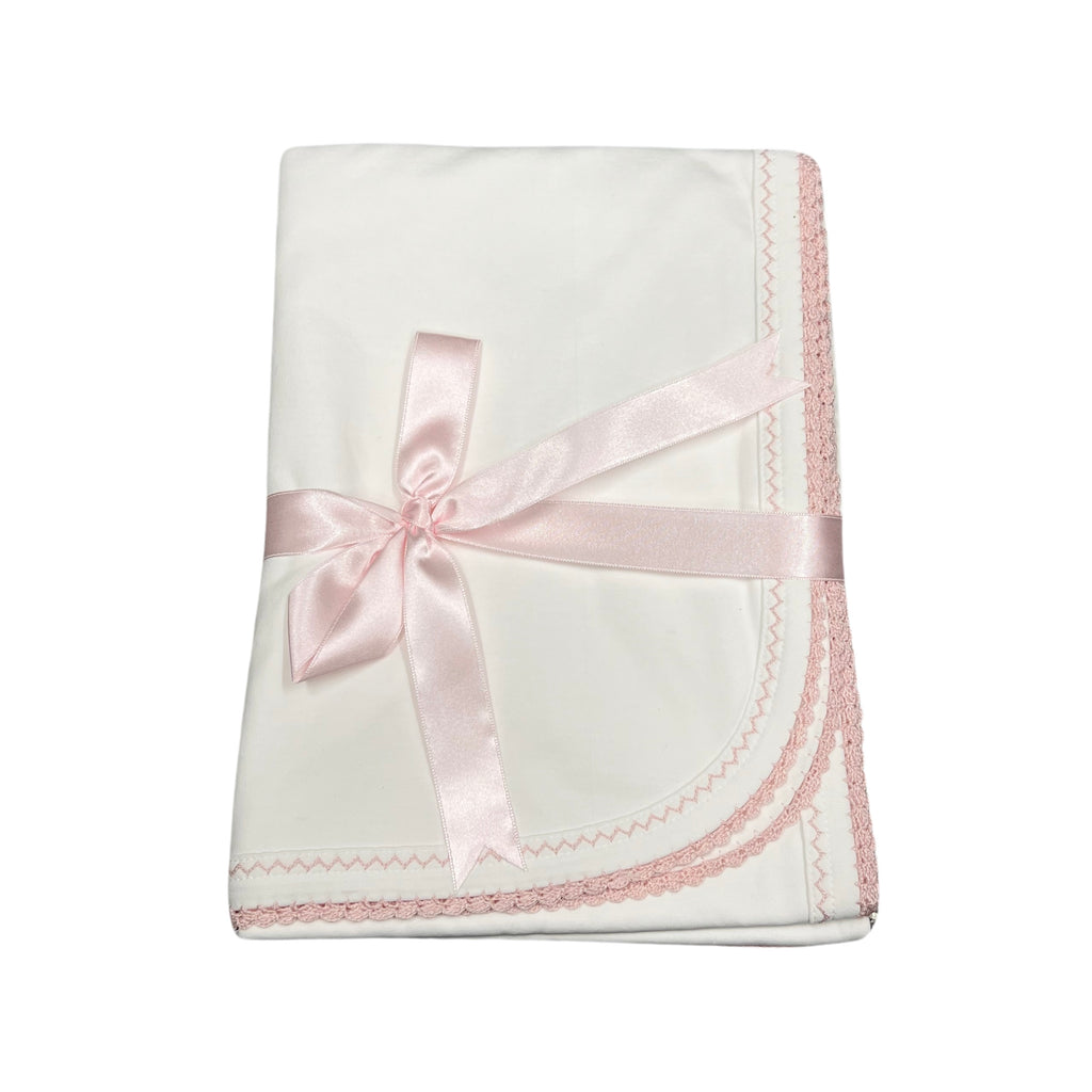 Squiggles White Blanket with Colored Trim