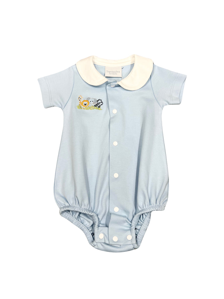 Squiggles Coo Zoo Blue Collar Snap Front Bubble