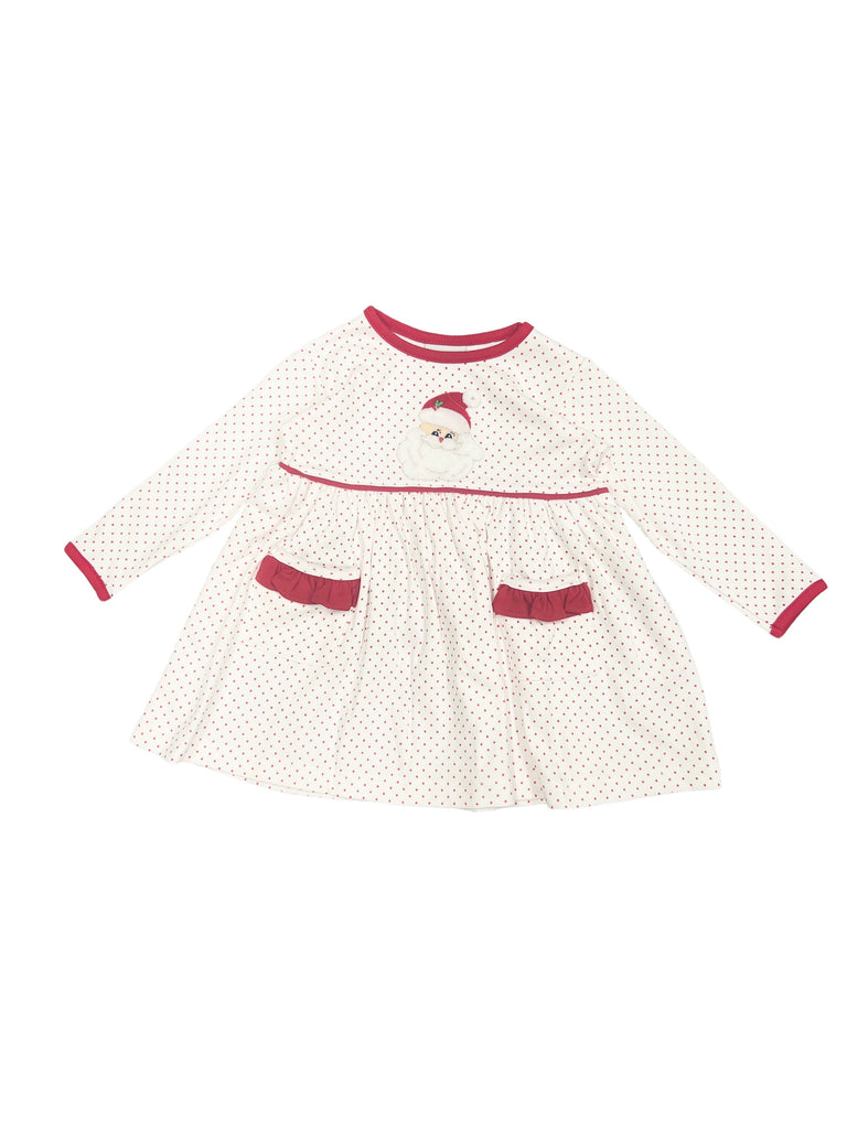 Squiggles Santa Face Popover Dress, Red Dot with Red Trim