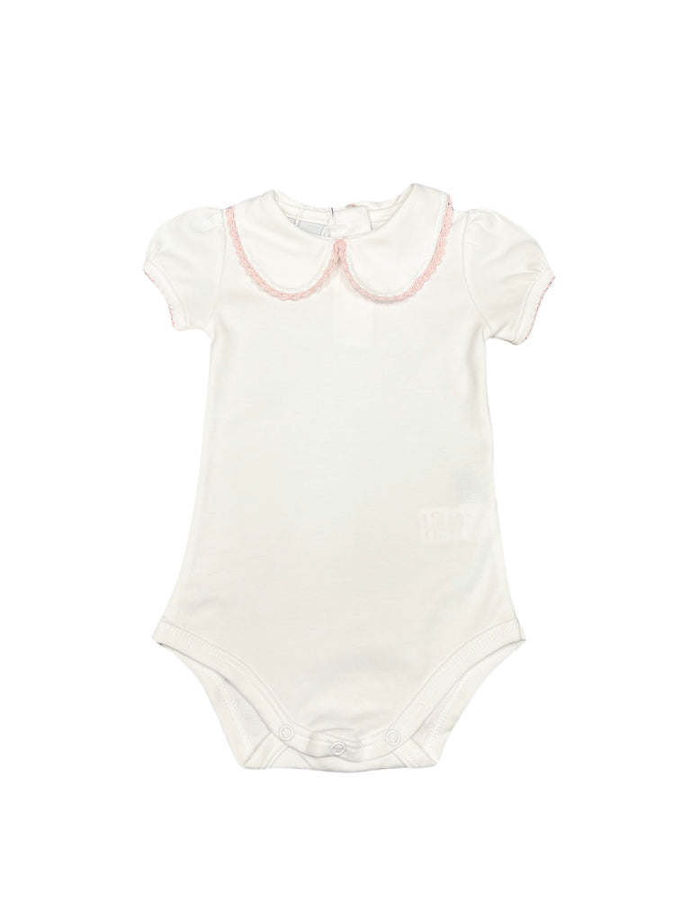 Squiggles SS Bodysuit with Collar and Pink Trim