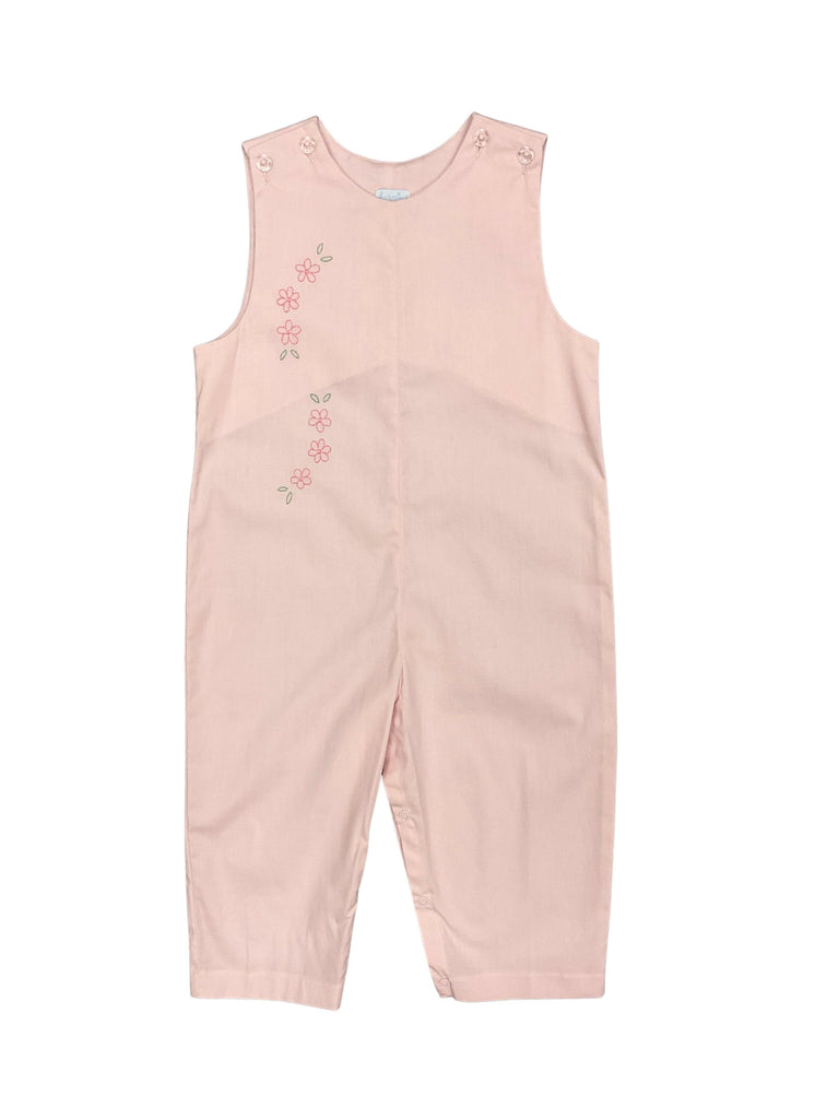 Auraluz Pink Overall with Pink Flower Embroidery - shopnurseryrhymes