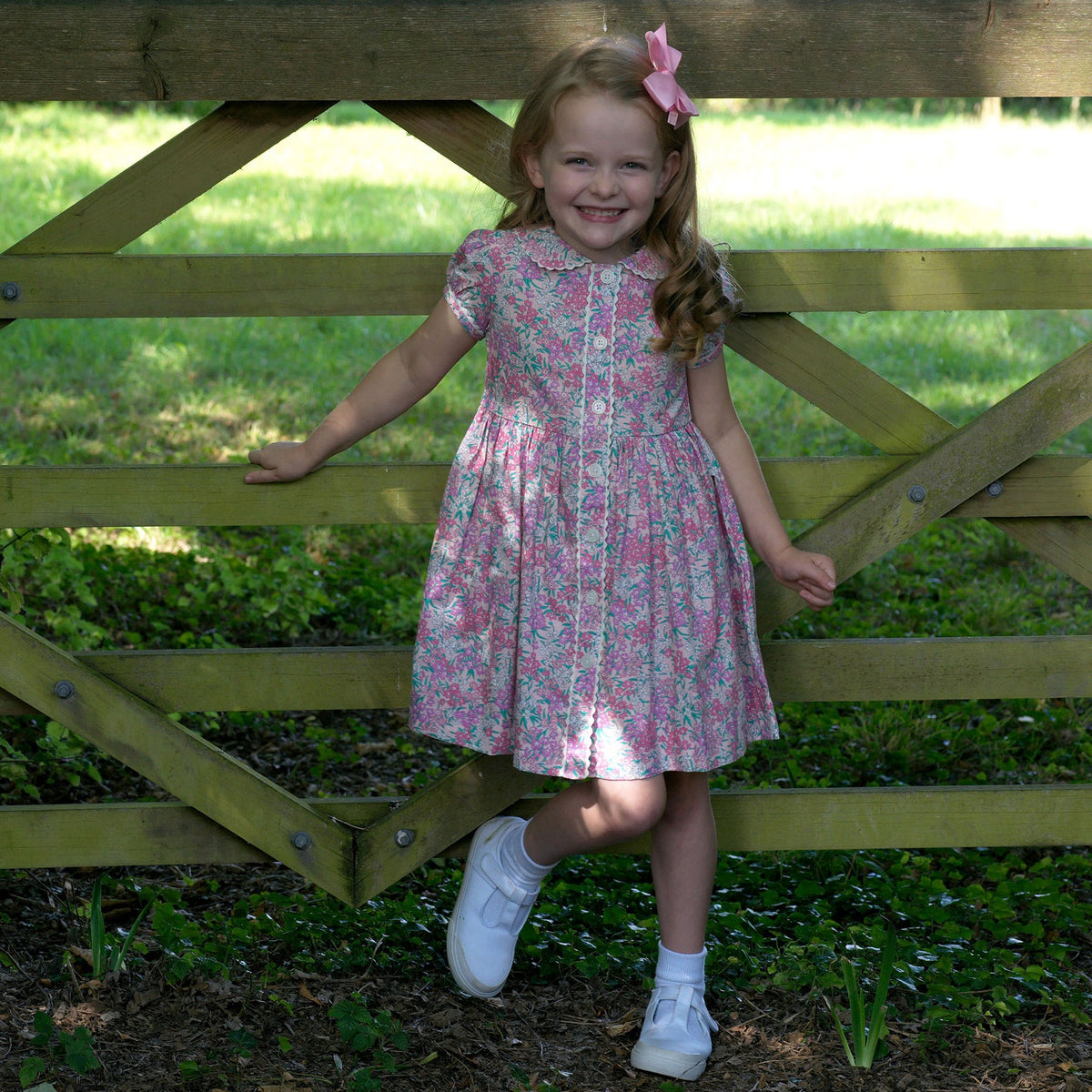 Rachel Riley Pink Floral Button Front Dress | shopnurseryrhymes