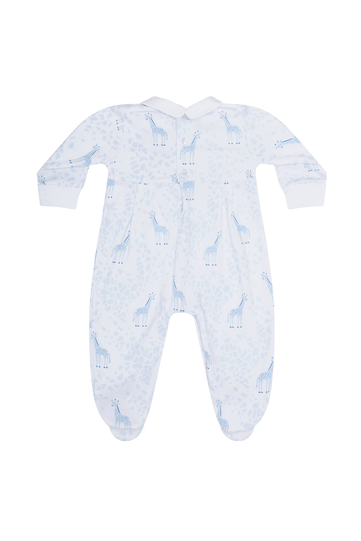 Nella Pima Blue Giraffe Print Smocked Footie