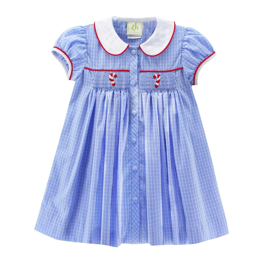 Zuccini Candy Cane Havilland Dress, Light Blue Point Plaid - shopnurseryrhymes
