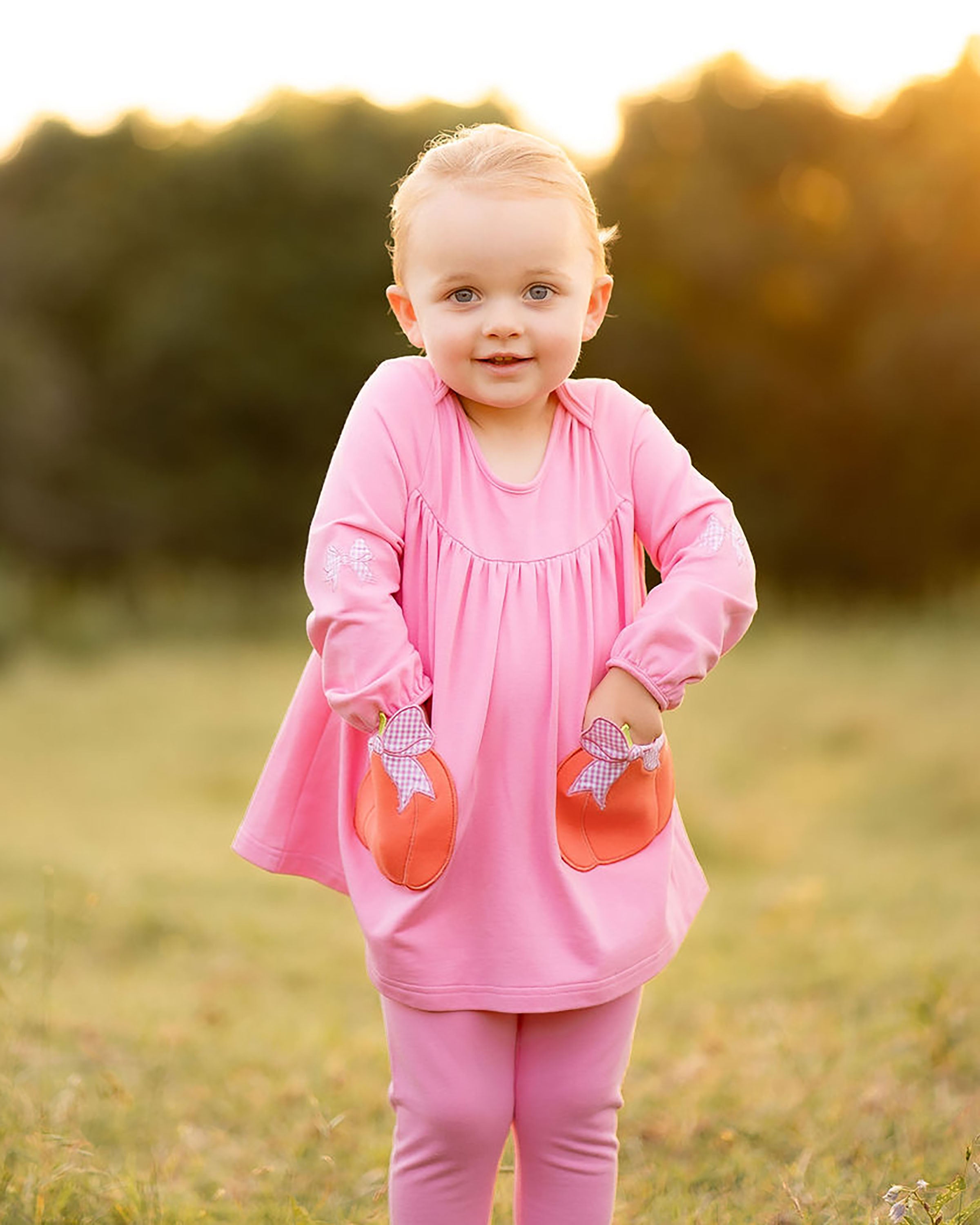 Yellow Lamb Tabby Tunic and Leggings, Pumpkins