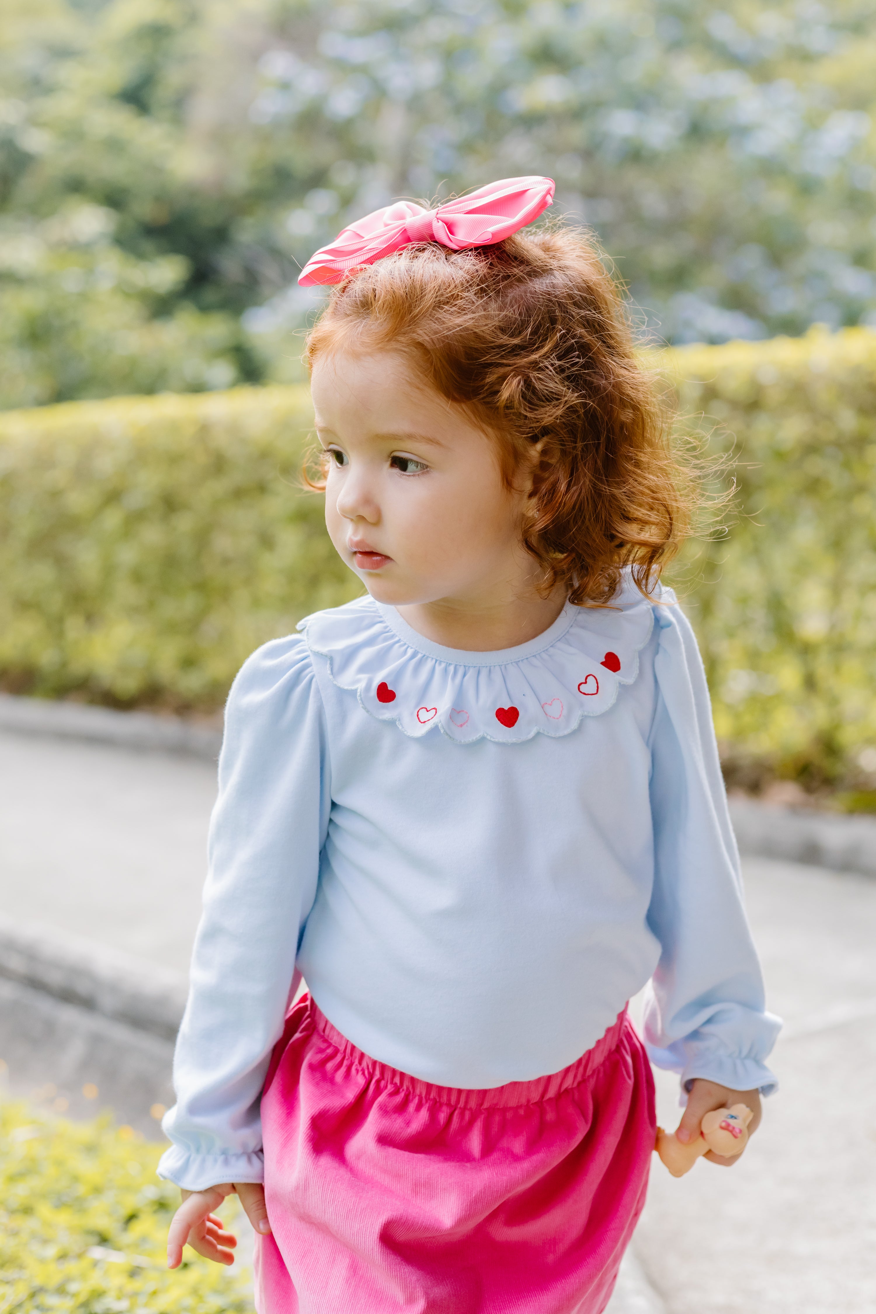 Zuccini Heart Scalloped Blouse, Light Blue Knit