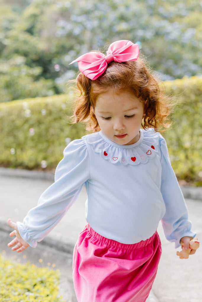 Zuccini Heart Scalloped Blouse, Light Blue Knit