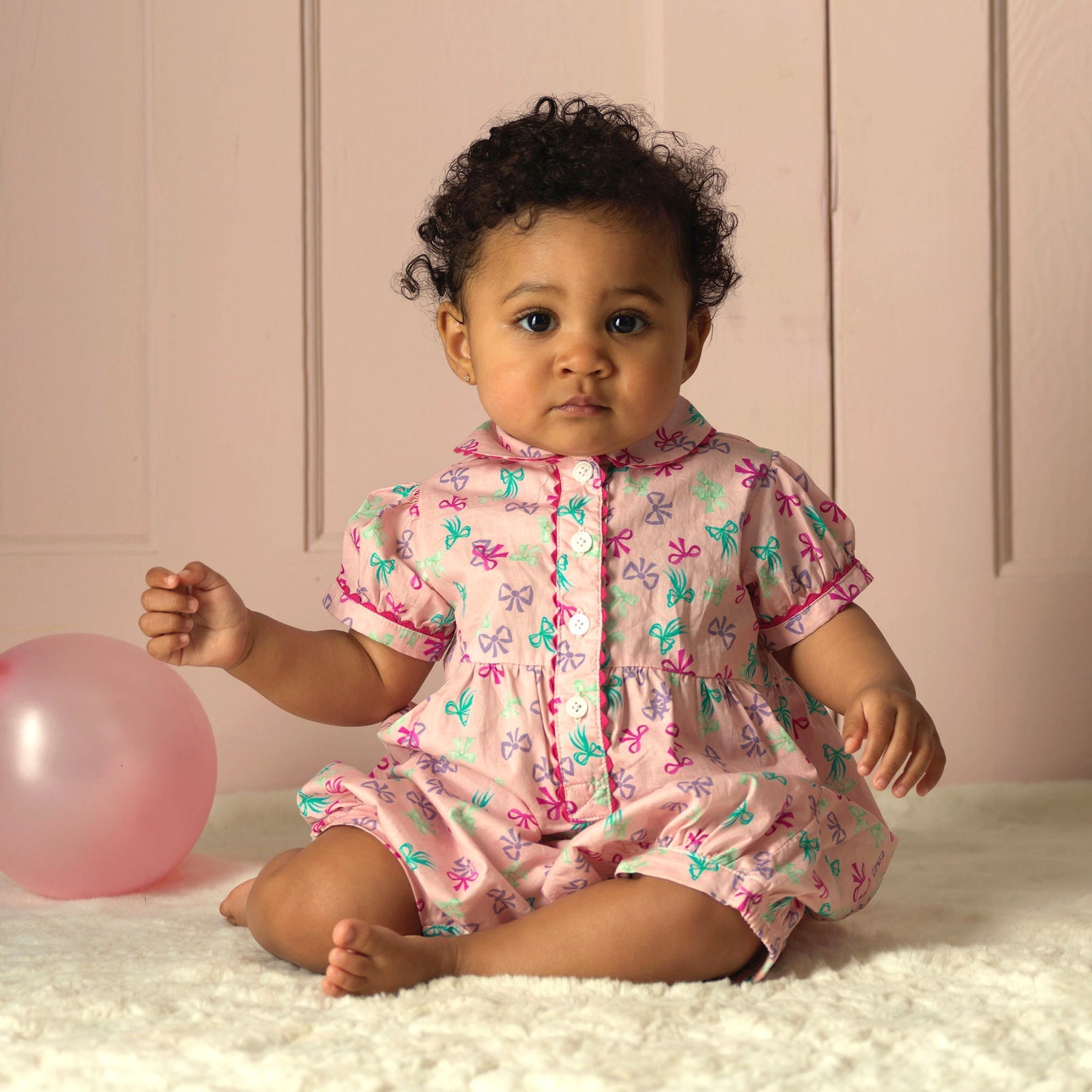 Rachel Riley Bow Button-Front Babysuit