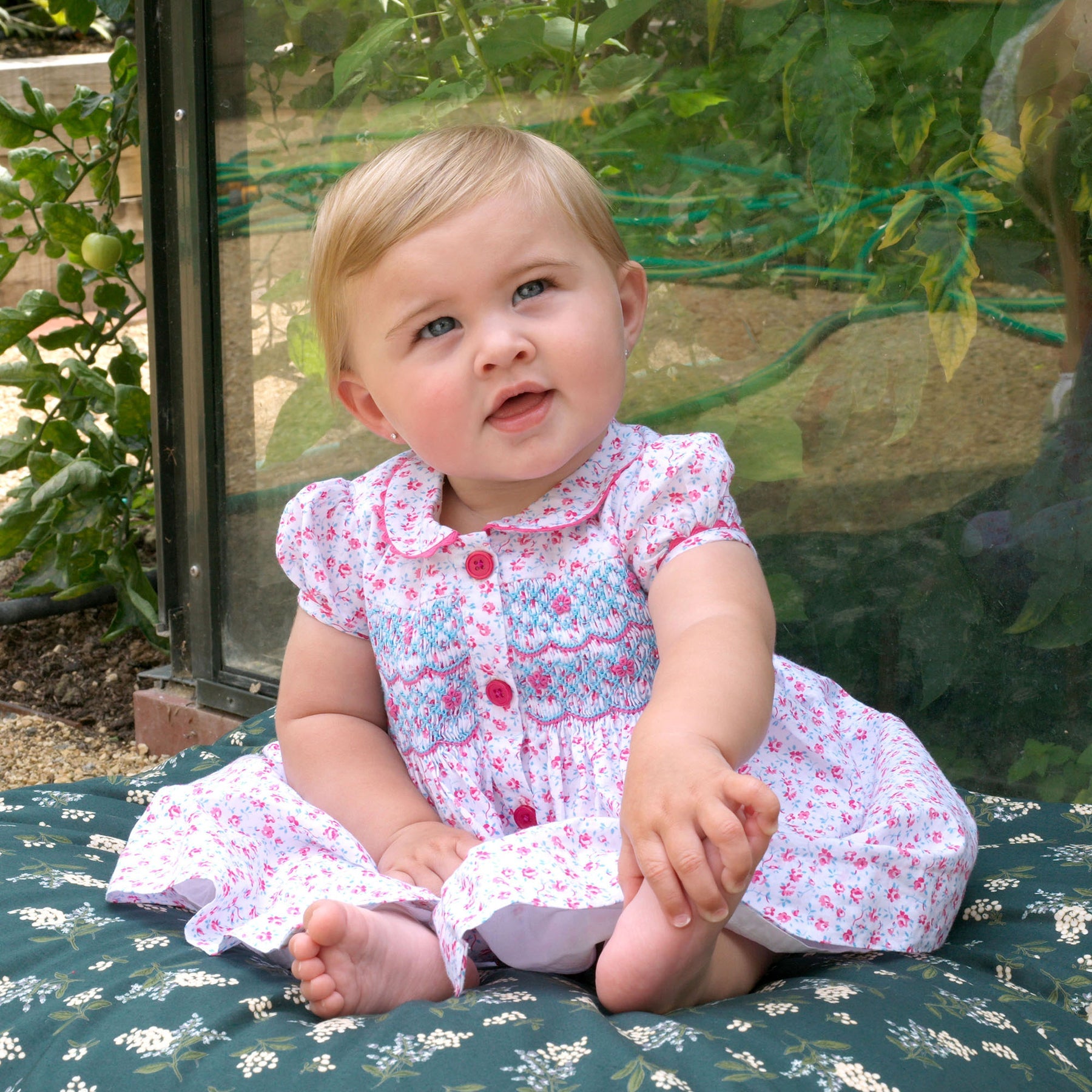 Rachel Riley Floral Smocked Button-Front Dress & Bloomers