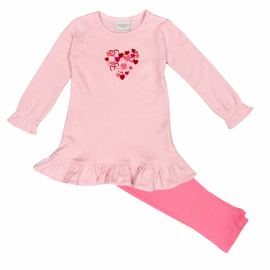 Squiggles Lovely Heart Legging Set, Pink with Hot Pink