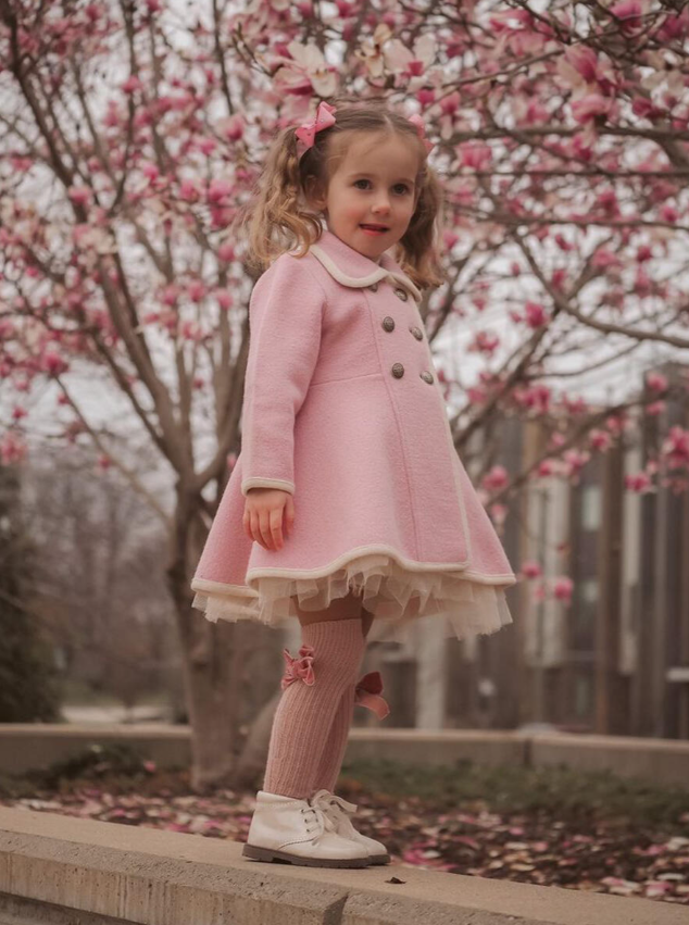 Marae Twirl Coat, Rosa Bebe Pink with Blanco Cream Trim