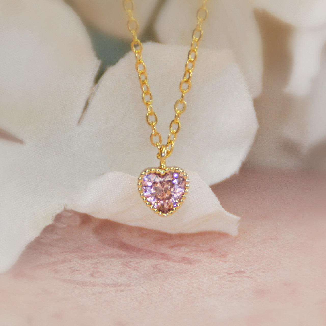 Collectables America Fine Cubic Zirconia Pretty in Pink Heart Necklace