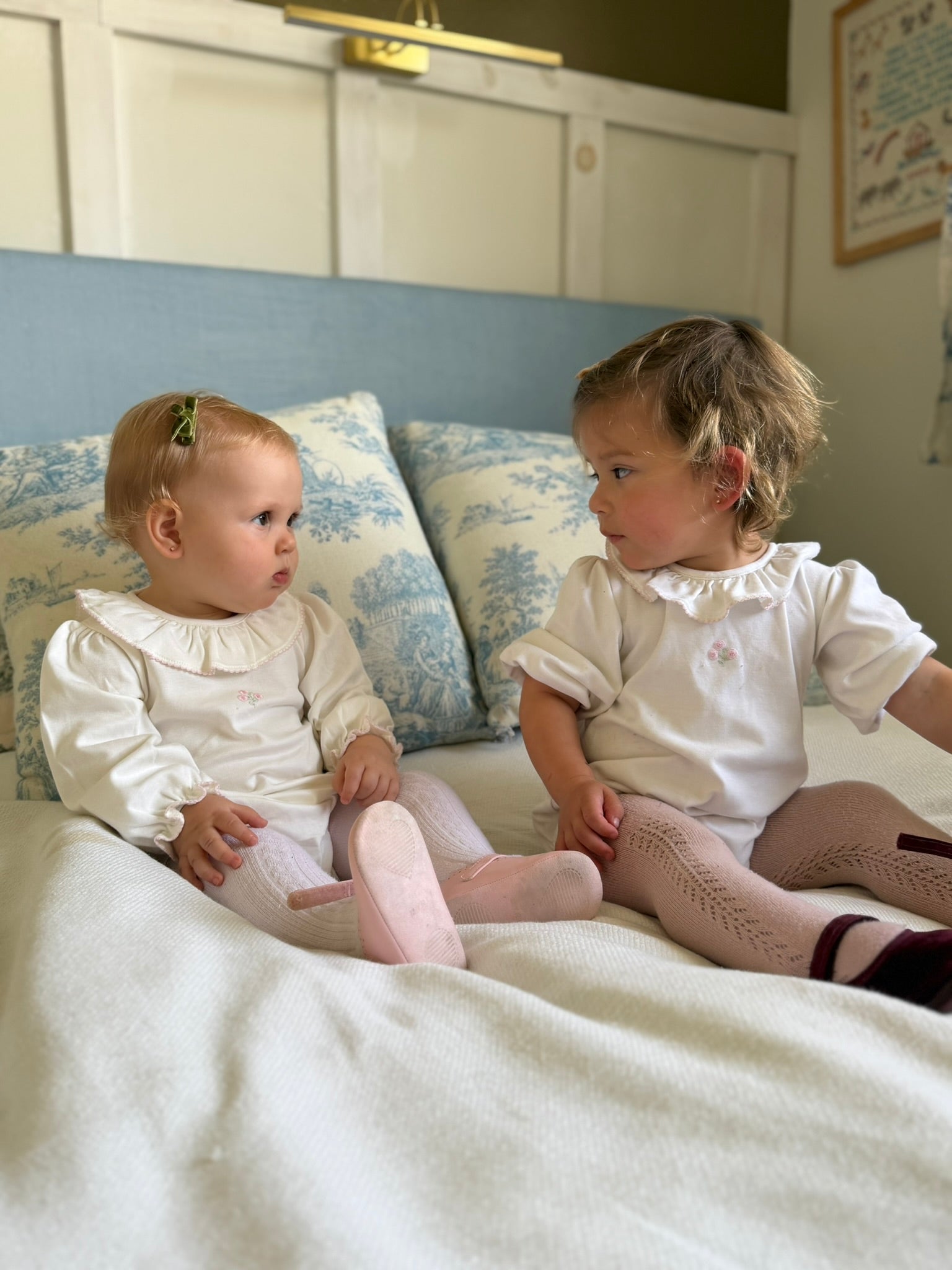 Baby Bloom Pima Ruffle White Bubble with Peony Embroidery