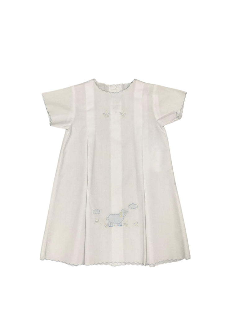 Auraluz Embroidered Day Gown, White with Blue Lamb