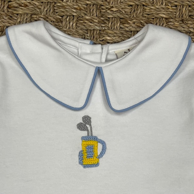 Luigi Collared Shirt, Golf Bag on White/Sky Blue