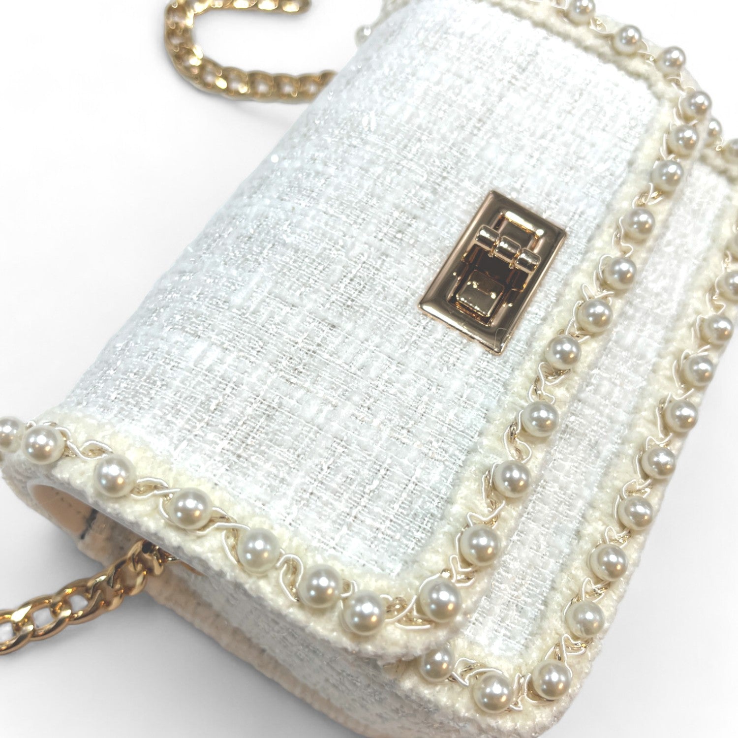 Doe A Dear Pearl Trim Tweed Purse