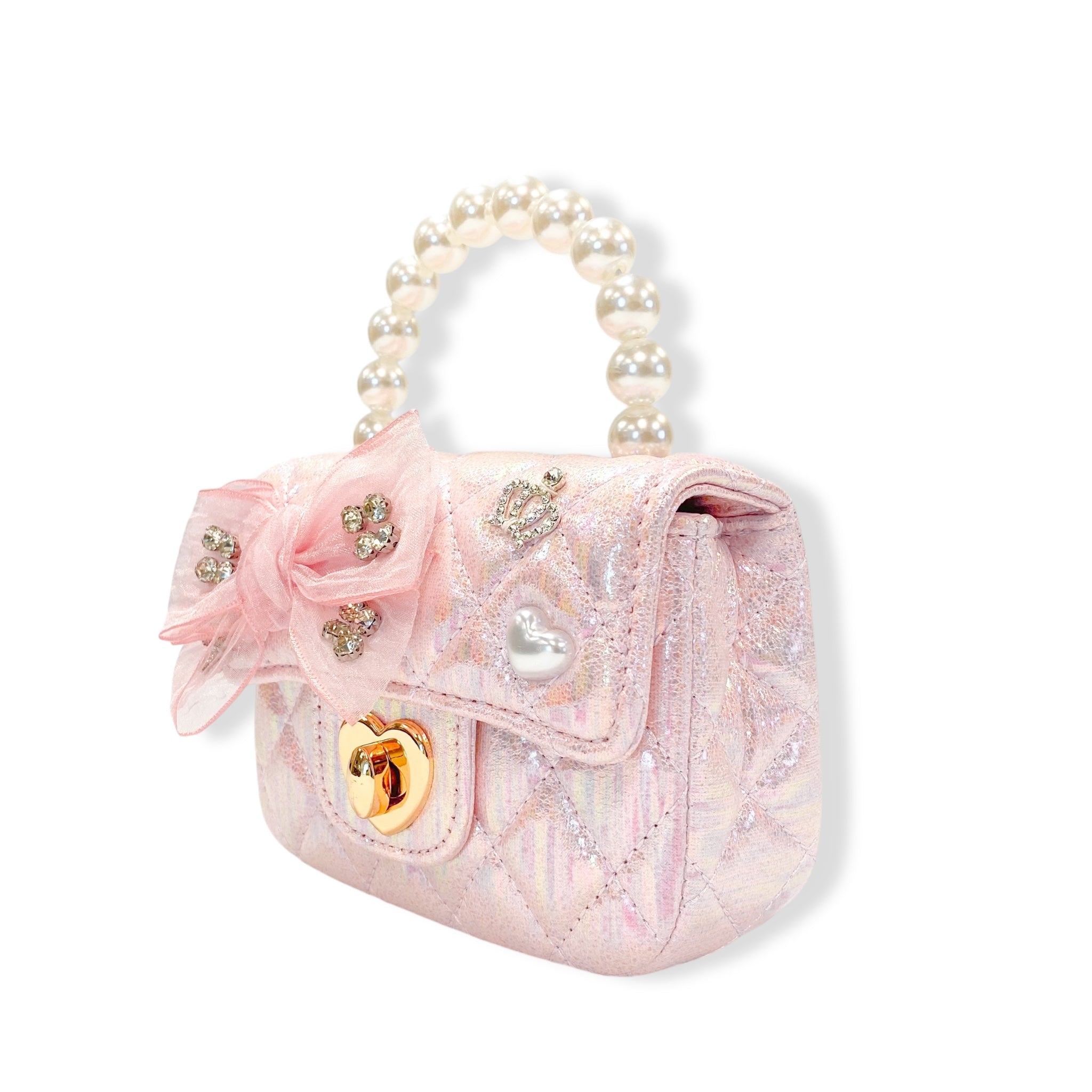 Doe A Dear Embellished Bow Shiny Quilted Purse